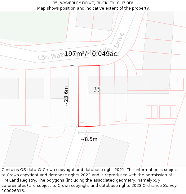 35, WAVERLEY DRIVE, BUCKLEY, CH7 3FA: Plot and title map