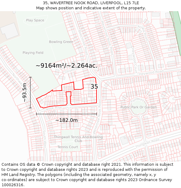 35, WAVERTREE NOOK ROAD, LIVERPOOL, L15 7LE: Plot and title map