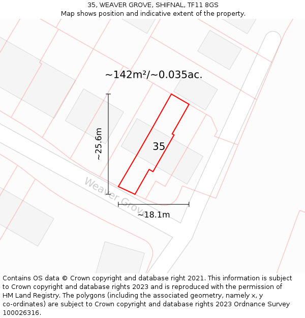 35, WEAVER GROVE, SHIFNAL, TF11 8GS: Plot and title map