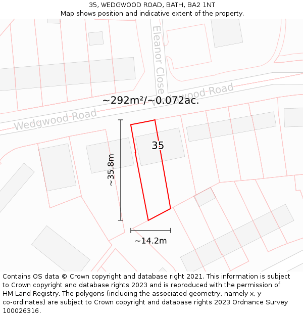 35, WEDGWOOD ROAD, BATH, BA2 1NT: Plot and title map