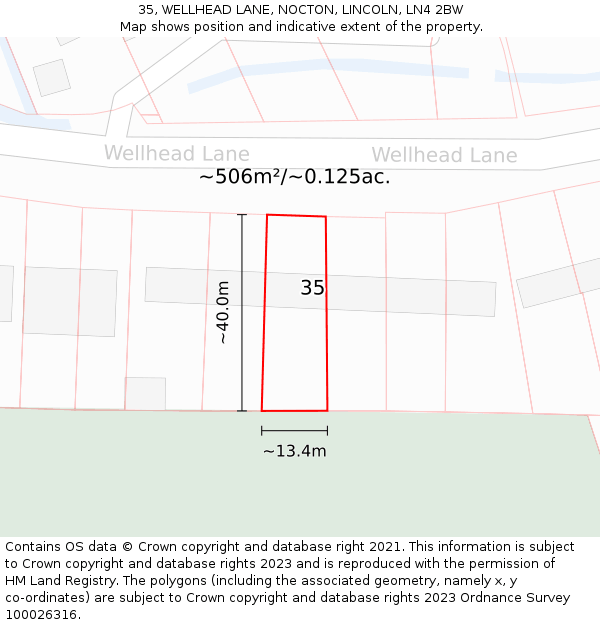 35, WELLHEAD LANE, NOCTON, LINCOLN, LN4 2BW: Plot and title map