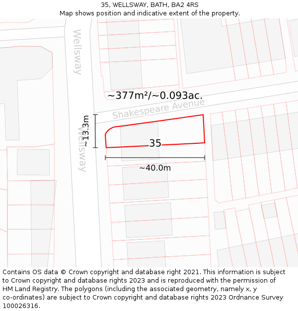 35, WELLSWAY, BATH, BA2 4RS: Plot and title map