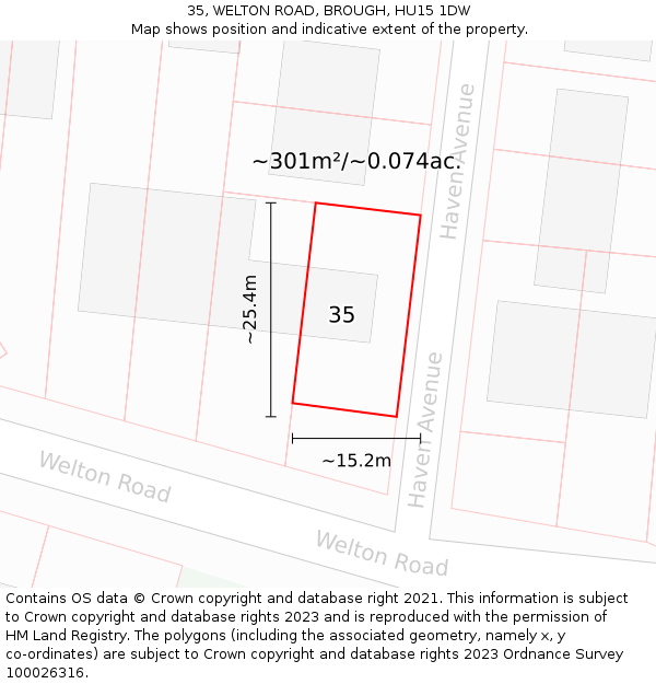 35, WELTON ROAD, BROUGH, HU15 1DW: Plot and title map