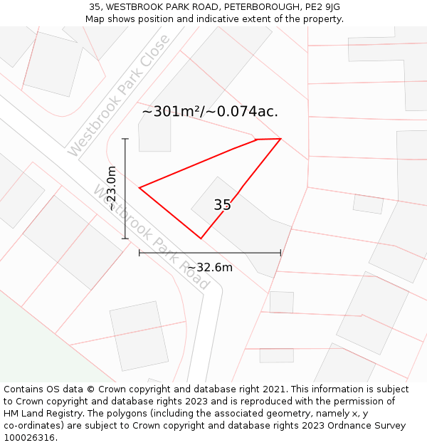 35, WESTBROOK PARK ROAD, PETERBOROUGH, PE2 9JG: Plot and title map