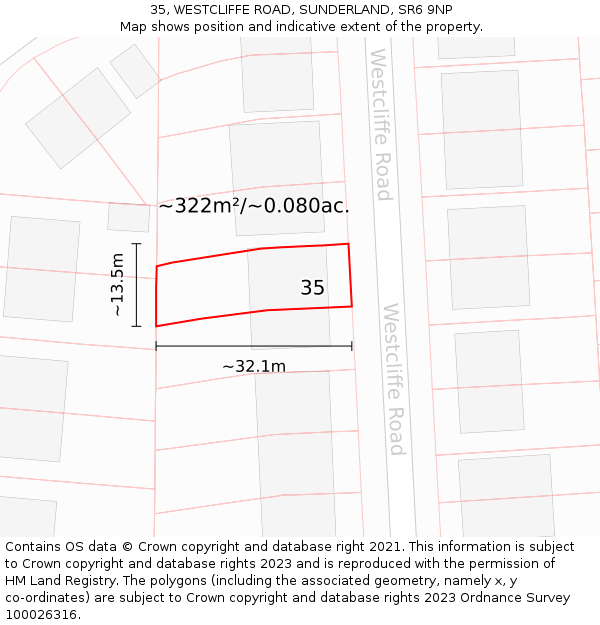 35, WESTCLIFFE ROAD, SUNDERLAND, SR6 9NP: Plot and title map