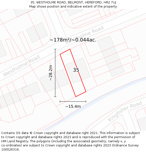 35, WESTHOLME ROAD, BELMONT, HEREFORD, HR2 7UJ: Plot and title map