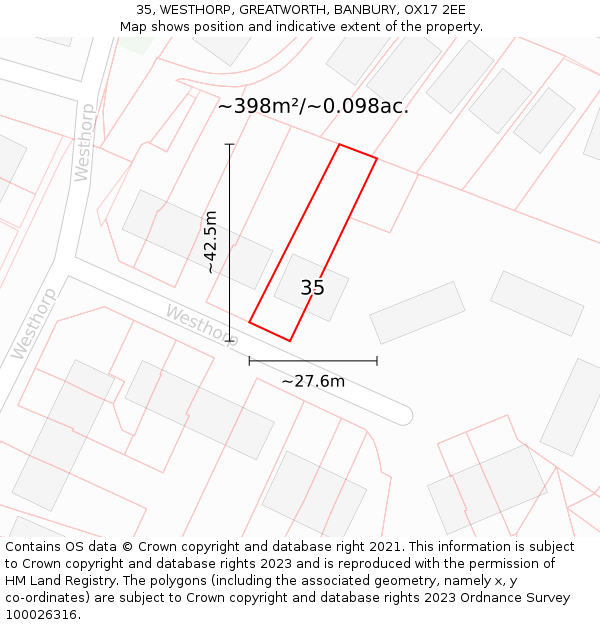 35, WESTHORP, GREATWORTH, BANBURY, OX17 2EE: Plot and title map