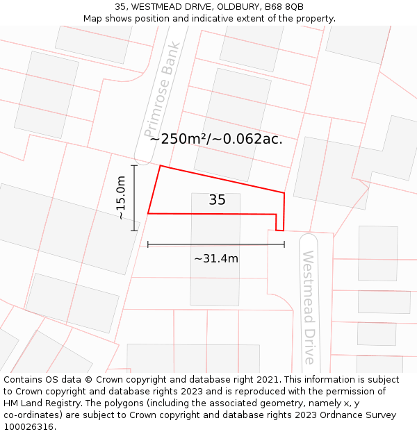 35, WESTMEAD DRIVE, OLDBURY, B68 8QB: Plot and title map