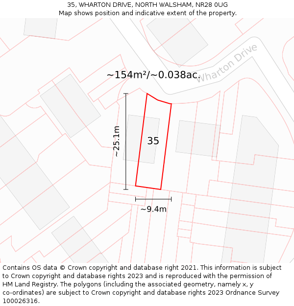 35, WHARTON DRIVE, NORTH WALSHAM, NR28 0UG: Plot and title map