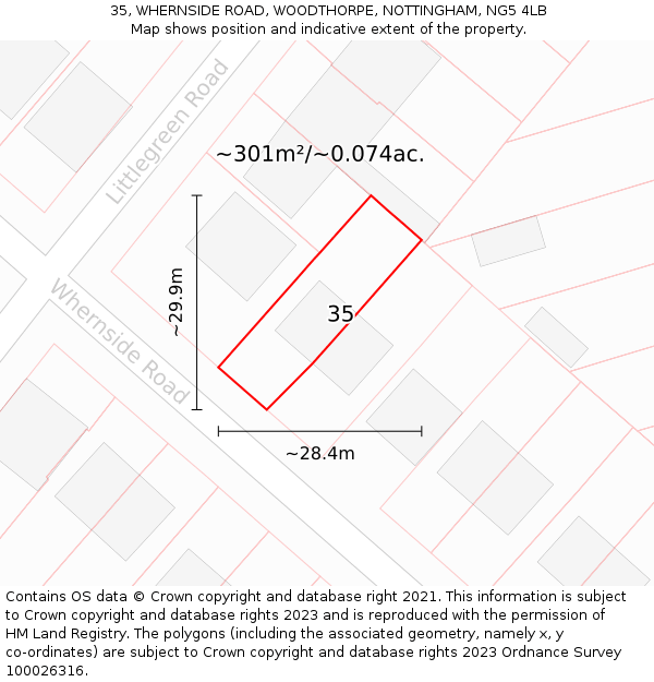 35, WHERNSIDE ROAD, WOODTHORPE, NOTTINGHAM, NG5 4LB: Plot and title map