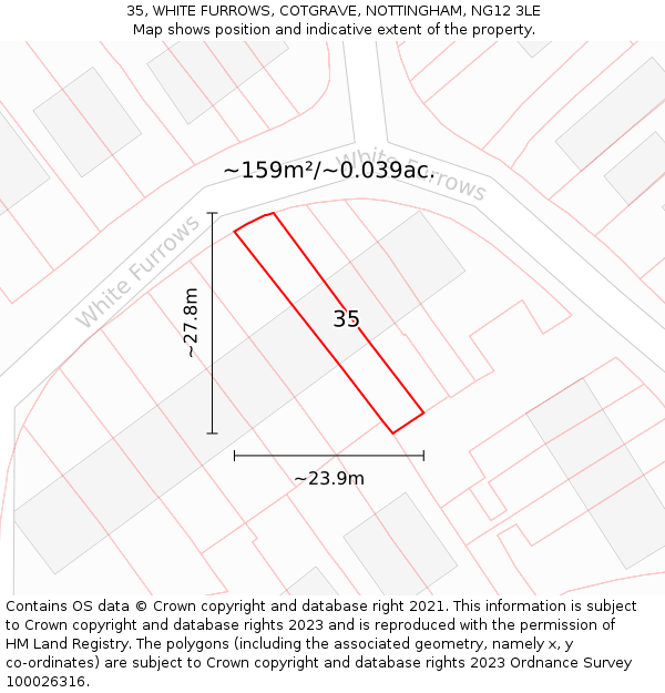 35, WHITE FURROWS, COTGRAVE, NOTTINGHAM, NG12 3LE: Plot and title map