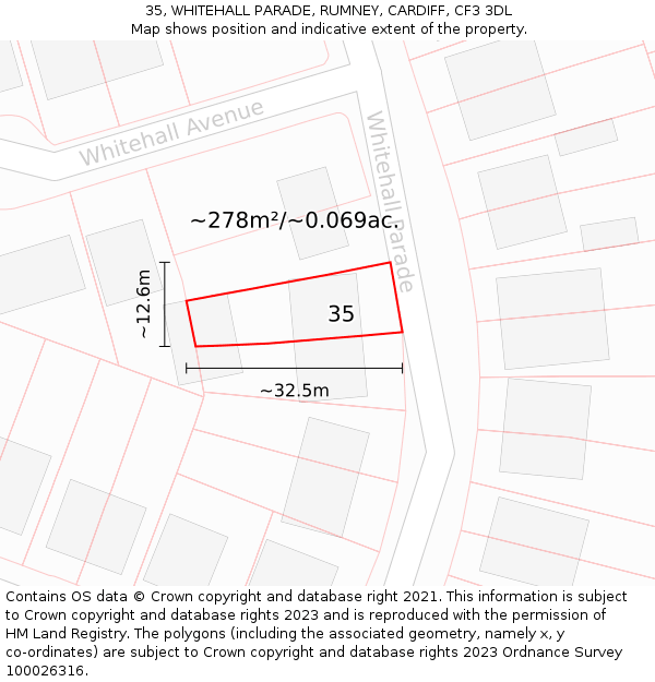 35, WHITEHALL PARADE, RUMNEY, CARDIFF, CF3 3DL: Plot and title map