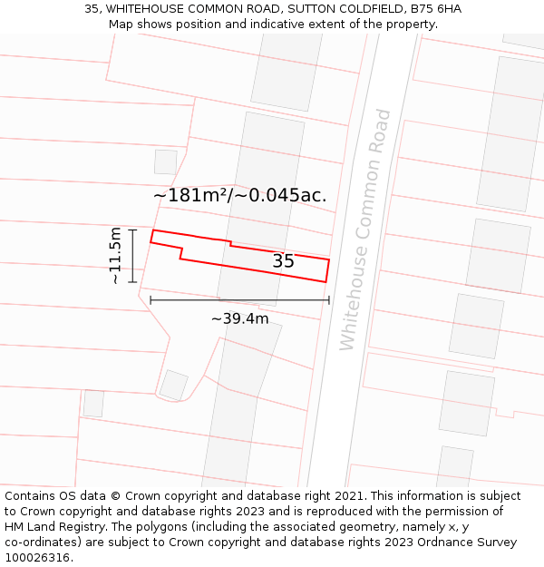 35, WHITEHOUSE COMMON ROAD, SUTTON COLDFIELD, B75 6HA: Plot and title map