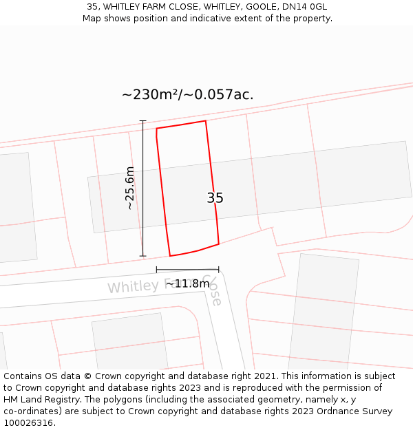 35, WHITLEY FARM CLOSE, WHITLEY, GOOLE, DN14 0GL: Plot and title map