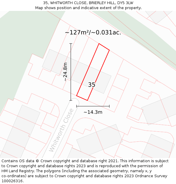 35, WHITWORTH CLOSE, BRIERLEY HILL, DY5 3LW: Plot and title map