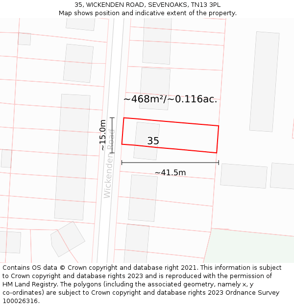 35, WICKENDEN ROAD, SEVENOAKS, TN13 3PL: Plot and title map