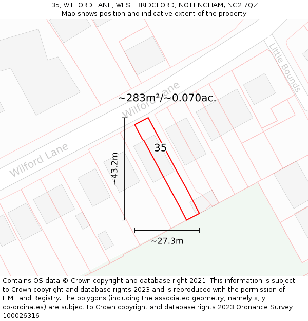 35, WILFORD LANE, WEST BRIDGFORD, NOTTINGHAM, NG2 7QZ: Plot and title map