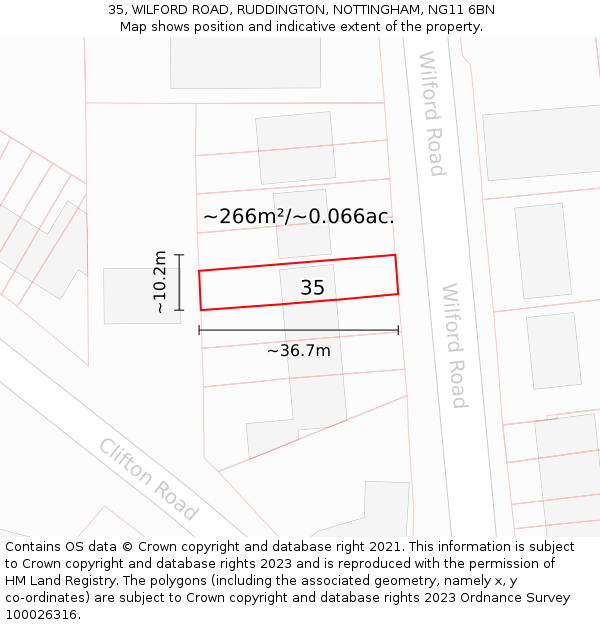 35, WILFORD ROAD, RUDDINGTON, NOTTINGHAM, NG11 6BN: Plot and title map