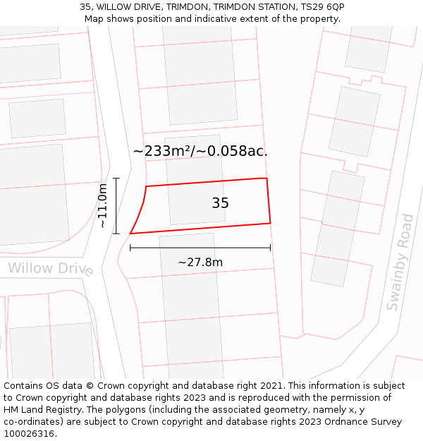 35, WILLOW DRIVE, TRIMDON, TRIMDON STATION, TS29 6QP: Plot and title map