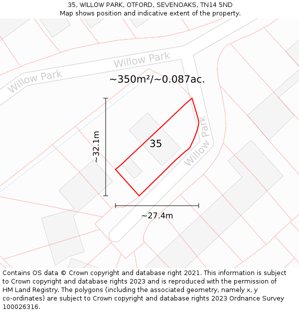 35, WILLOW PARK, OTFORD, SEVENOAKS, TN14 5ND: Plot and title map