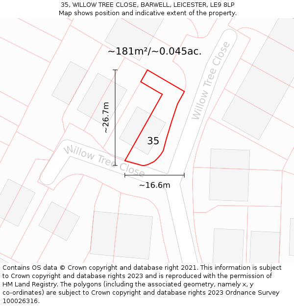 35, WILLOW TREE CLOSE, BARWELL, LEICESTER, LE9 8LP: Plot and title map