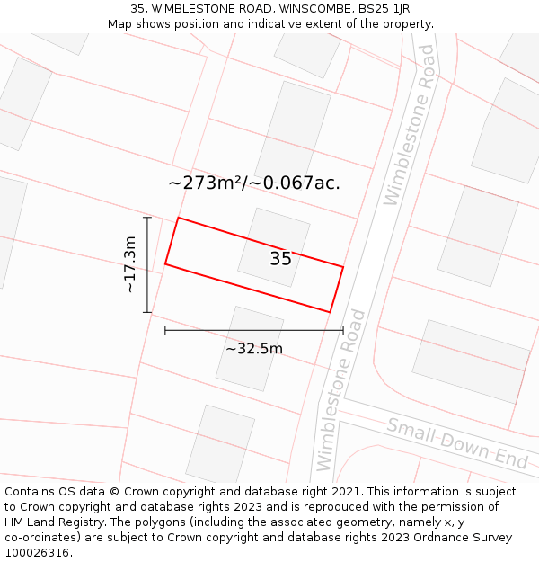 35, WIMBLESTONE ROAD, WINSCOMBE, BS25 1JR: Plot and title map