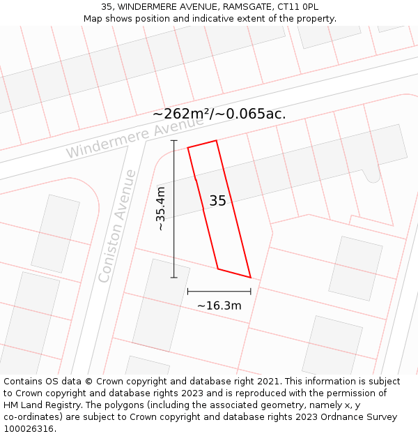35, WINDERMERE AVENUE, RAMSGATE, CT11 0PL: Plot and title map