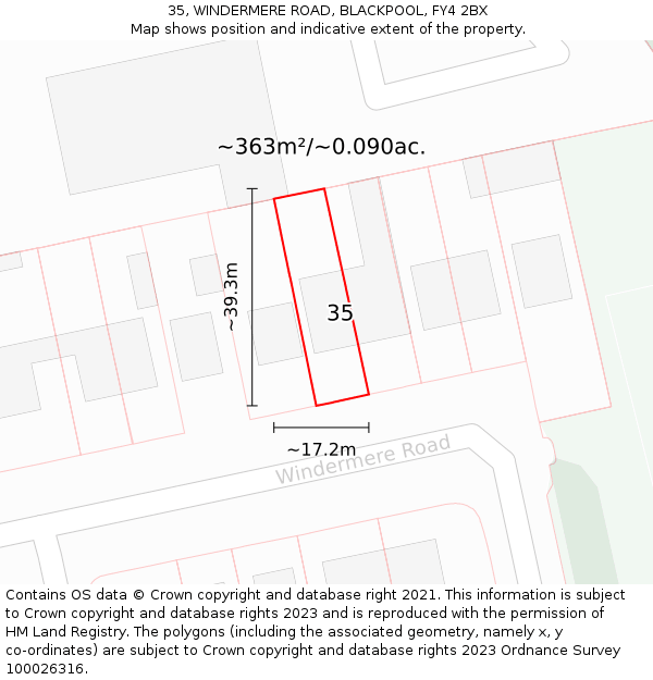 35, WINDERMERE ROAD, BLACKPOOL, FY4 2BX: Plot and title map