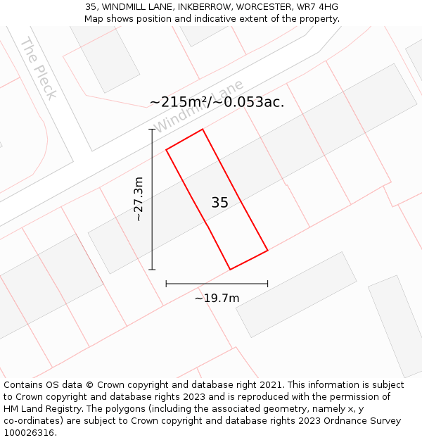 35, WINDMILL LANE, INKBERROW, WORCESTER, WR7 4HG: Plot and title map