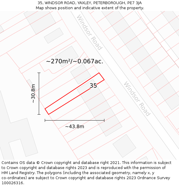 35, WINDSOR ROAD, YAXLEY, PETERBOROUGH, PE7 3JA: Plot and title map