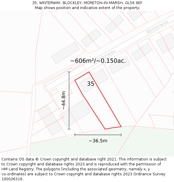 35, WINTERWAY, BLOCKLEY, MORETON-IN-MARSH, GL56 9EF: Plot and title map