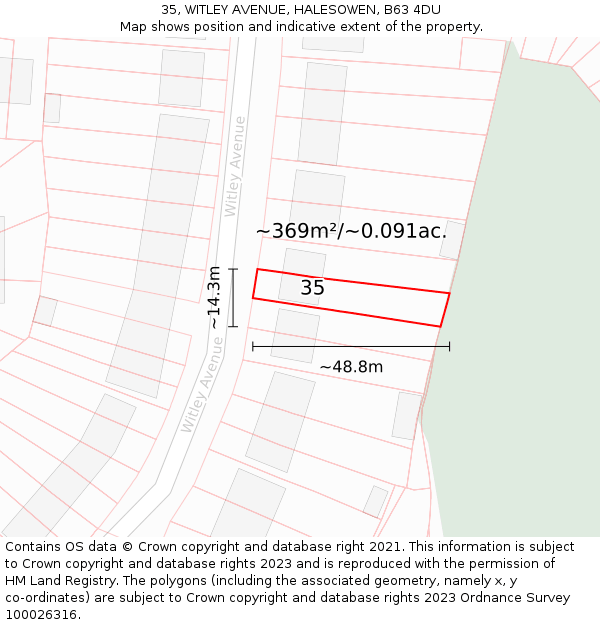 35, WITLEY AVENUE, HALESOWEN, B63 4DU: Plot and title map