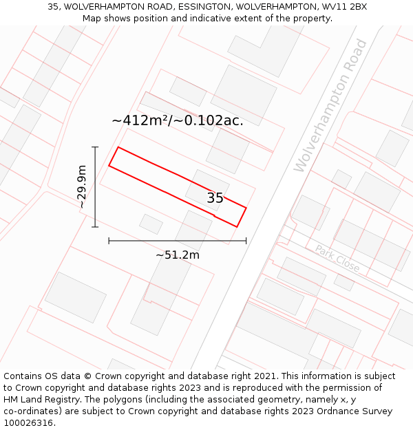 35, WOLVERHAMPTON ROAD, ESSINGTON, WOLVERHAMPTON, WV11 2BX: Plot and title map