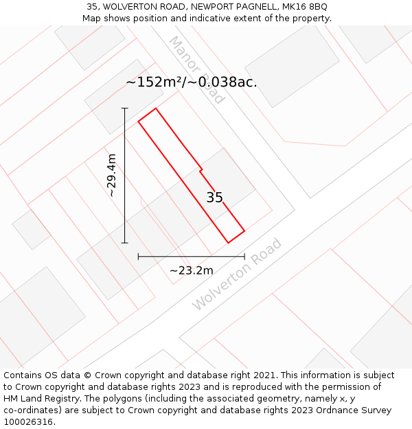 35, WOLVERTON ROAD, NEWPORT PAGNELL, MK16 8BQ: Plot and title map