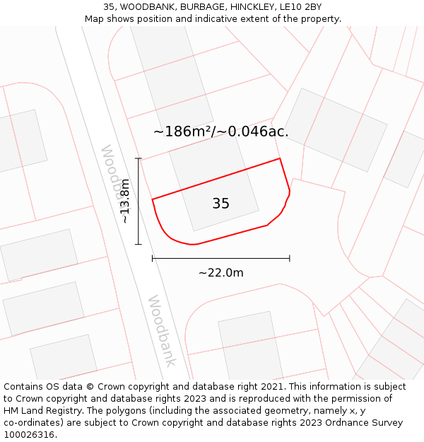 35, WOODBANK, BURBAGE, HINCKLEY, LE10 2BY: Plot and title map