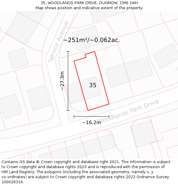 35, WOODLANDS PARK DRIVE, DUNMOW, CM6 1WH: Plot and title map