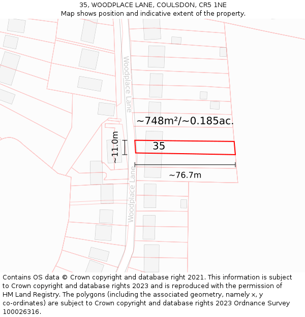 35, WOODPLACE LANE, COULSDON, CR5 1NE: Plot and title map