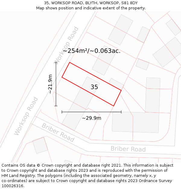 35, WORKSOP ROAD, BLYTH, WORKSOP, S81 8DY: Plot and title map