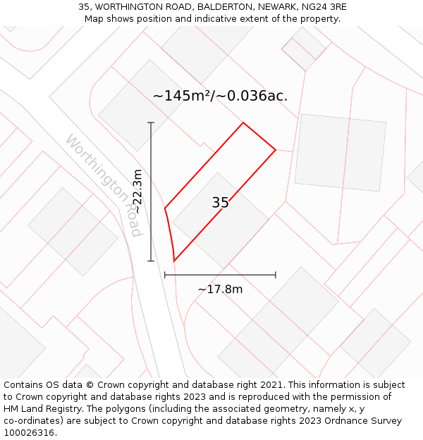 35, WORTHINGTON ROAD, BALDERTON, NEWARK, NG24 3RE: Plot and title map