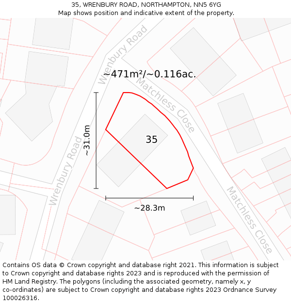 35, WRENBURY ROAD, NORTHAMPTON, NN5 6YG: Plot and title map