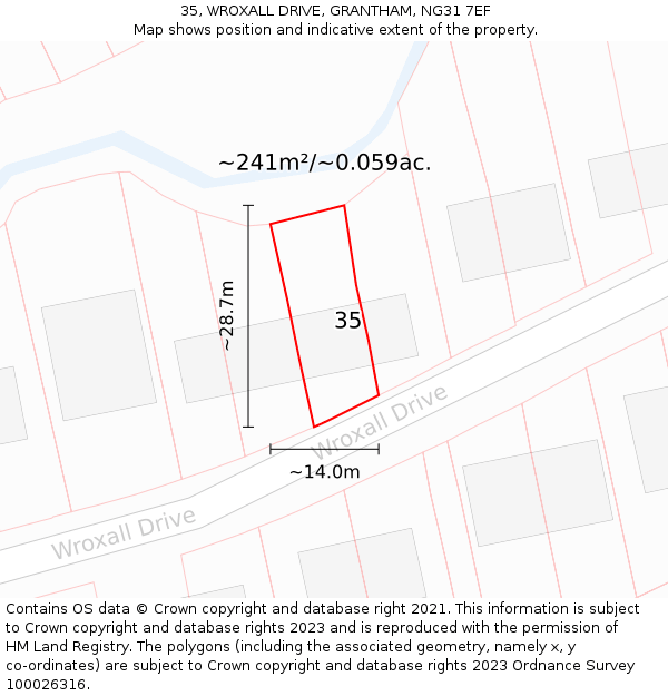 35, WROXALL DRIVE, GRANTHAM, NG31 7EF: Plot and title map