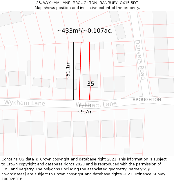 35, WYKHAM LANE, BROUGHTON, BANBURY, OX15 5DT: Plot and title map