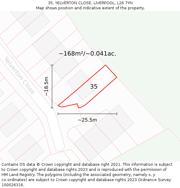 35, YELVERTON CLOSE, LIVERPOOL, L26 7YN: Plot and title map