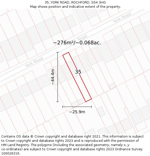 35, YORK ROAD, ROCHFORD, SS4 3HG: Plot and title map