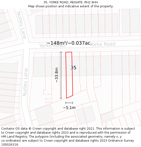 35, YORKE ROAD, REIGATE, RH2 9HH: Plot and title map