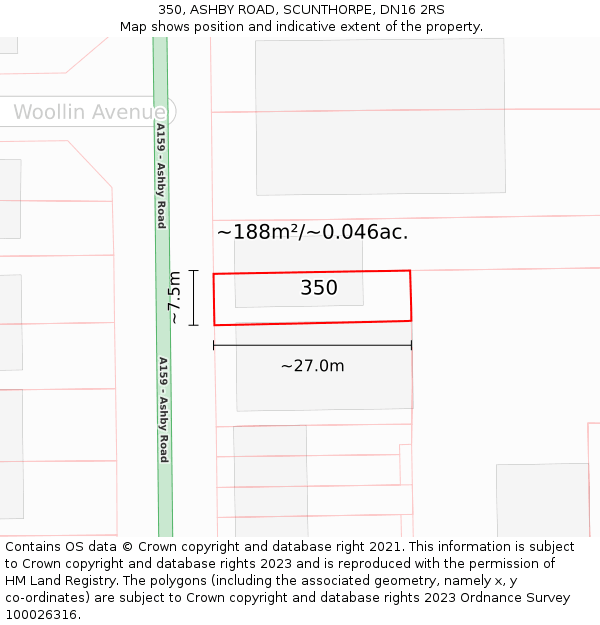 350, ASHBY ROAD, SCUNTHORPE, DN16 2RS: Plot and title map