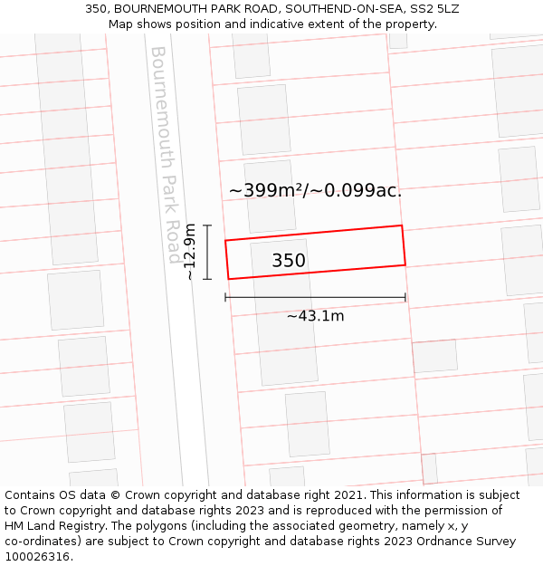 350, BOURNEMOUTH PARK ROAD, SOUTHEND-ON-SEA, SS2 5LZ: Plot and title map