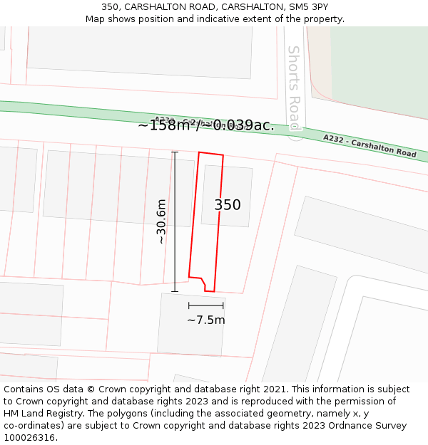 350, CARSHALTON ROAD, CARSHALTON, SM5 3PY: Plot and title map