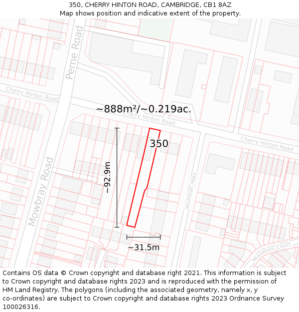 350, CHERRY HINTON ROAD, CAMBRIDGE, CB1 8AZ: Plot and title map