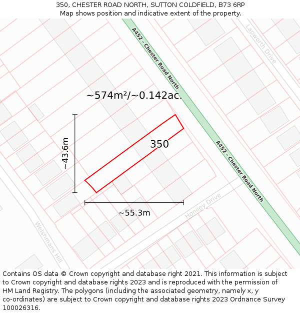 350, CHESTER ROAD NORTH, SUTTON COLDFIELD, B73 6RP: Plot and title map